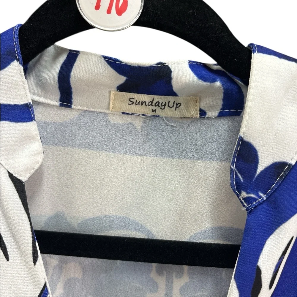 Anthropologie Sunday Up Blue White Shirt Dress Mini Medium - Picture 3 of 5